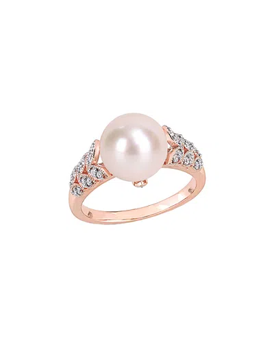 Rina Limor 10k Rose Gold 0.15 Ct. Tw. Diamond & 9.5-10mm Pearl Ring