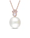 Rina Limor 10k Rose Gold 0.15 Ct. Tw. Diamond & White Sapphire 9.5-10mm Pearl Pendant Necklace