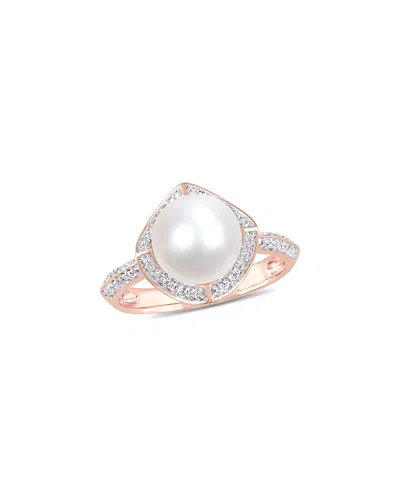 Rina Limor 10k Rose Gold 0.25 Ct. Tw. Diamond 8.5-9mm Pearl Halo Ring