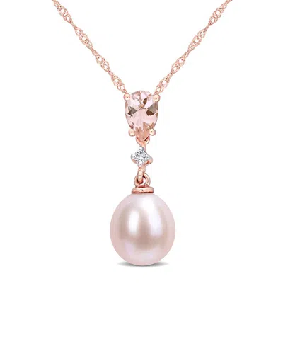 Rina Limor 10k Rose Gold 0.42 Ct. Tw. Diamond & Morganite 9-9.5mm Pearl Necklace