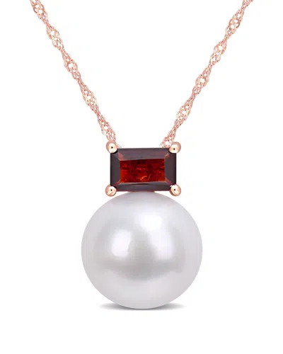 Rina Limor 10k Rose Gold 0.77 Ct. Tw. Garnet 9-9.5 Pearl Pendant