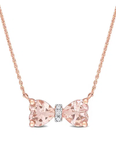 Rina Limor 10k Rose Gold 1.01 Ct. Tw. Diamond & Morganite Bow Necklace