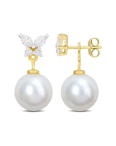 Rina Limor 14k 0.50 Ct. Tw. Diamond & 11mmmm Pearl Studs In White