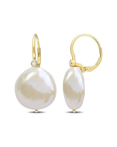 Rina Limor 14k Diamond 17.5-18mm Pearl Earrings