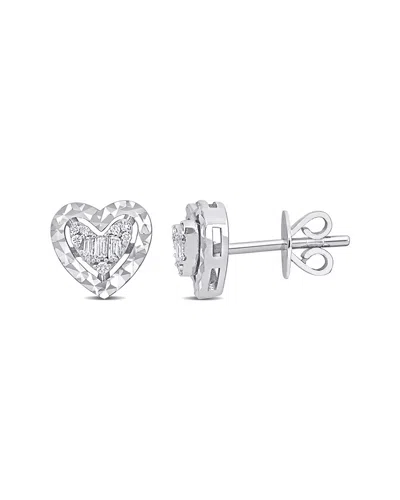 Rina Limor 14k 0.11 Ct. Tw. Diamond Heart Earrings In Silver