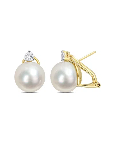 Rina Limor 14k 0.40 Ct. Tw. Diamond 12-12.5mm Pearl Earrings