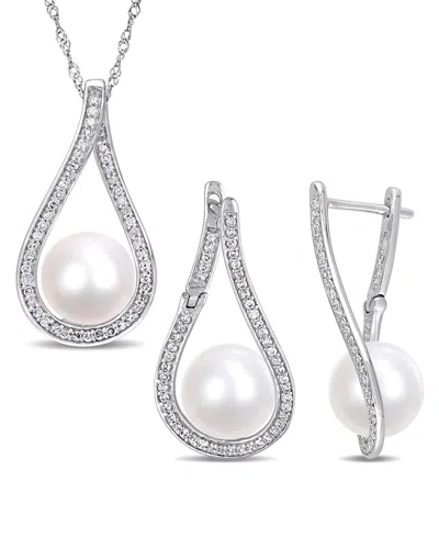 Rina Limor 14k 0.48 Ct. Tw. Diamond 9-9.5mm Pearl 2-piece Set