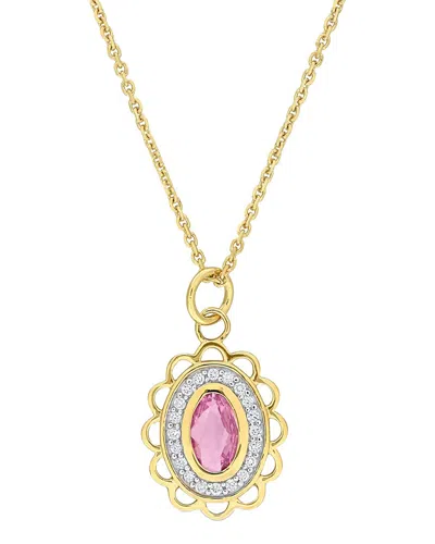Rina Limor 14k 0.52 Ct. Tw. Diamond & Purple Sapphire Halo Pendant Necklace In Pink
