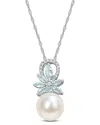 Rina Limor 14k 0.67 Ct. Tw. Diamond & Aquamarine 9.5-10mm Pearl Flower Pendant Necklace