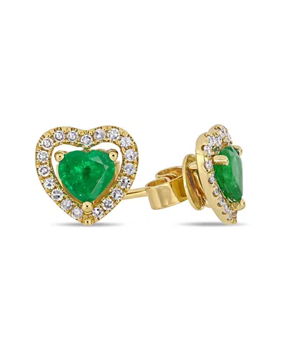 Rina Limor 14k 0.85 Ct. Tw. Diamond & Emerald Halo Studs