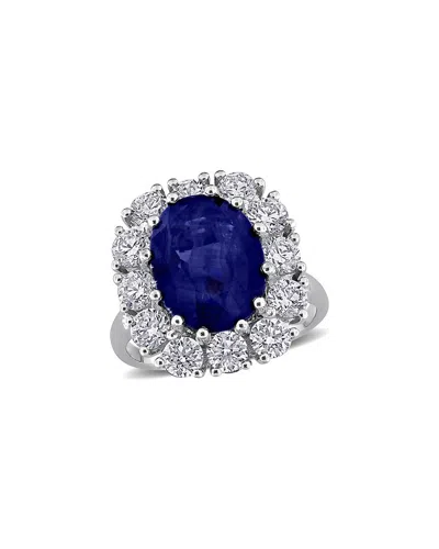 Rina Limor 9 1/5ct Tgw Sapphire And 2 3/8ct Tw Diamond Halo R In Metallic