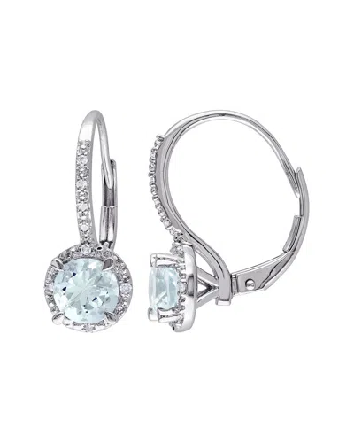 Rina Limor 14k 1.56 Ct. Tw. Diamond & Aquamarine Halo Earrings In Metallic