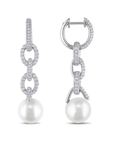Rina Limor 14k 1.76 Ct. Tw. Diamond 10-10.5mm Pearl Huggie Earrings
