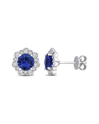 Rina Limor 14k 2.55 Ct. Tw. Diamond & Blue Sapphire Halo Earrings In Metallic
