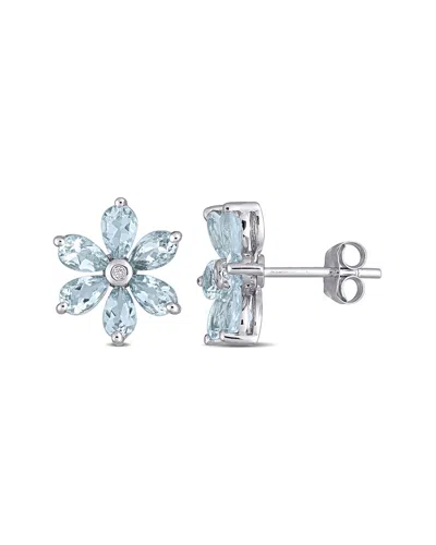 Rina Limor 14k 2.18 Ct. Tw. Diamond & Aquamarine Floral Studs