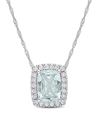 Rina Limor 14k 2.24 Ct. Tw. Diamond & Aquamarine Rectangle Halo Pendant In Blue