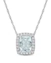 Rina Limor 14k 2.24 Ct. Tw. Diamond & Aquamarine Rectangle Halo Pendant In Multi