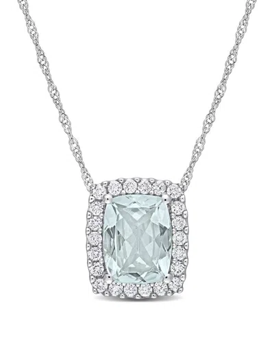 Rina Limor 14k 2.24 Ct. Tw. Diamond & Aquamarine Rectangle Halo Pendant In Multi