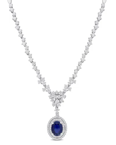 Rina Limor 14k 3.05 Ct. Tw. Diamond & Blue Sapphire Halo Necklace In Metallic