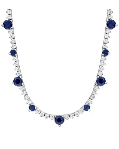 Rina Limor 14k 4.56 Ct. Tw. Diamond & Blue Sapphire Station Necklace In Metallic