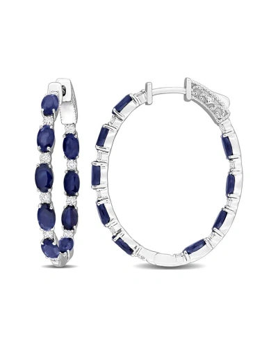 Rina Limor 14k 6.06 Ct. Tw. Diamond & Sapphire Hoops In Metallic