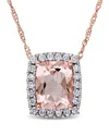 Rina Limor 14k Rose Gold 2.01 Ct. Tw. Diamond & Morganite Rectangle Halo Pendant Necklace