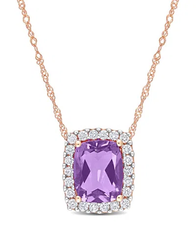 Rina Limor 14k Rose Gold 2.24 Ct. Tw. Diamond & Amethyst Rectangle Halo Pendant