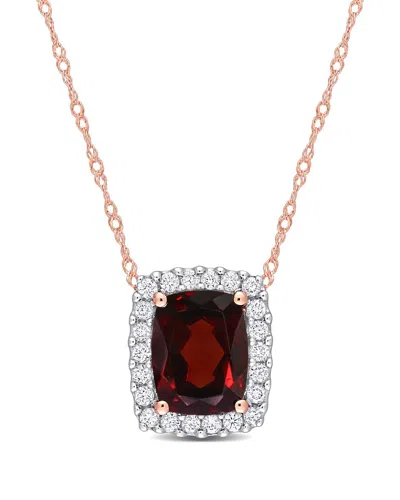 Rina Limor 14k Rose Gold 2.44 Ct. Tw. Diamond & Garnet Rectangle Halo Pendant In Multi