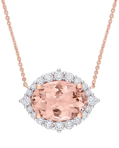 Rina Limor 14k Rose Gold 5.69 Ct. Tw. Diamond & Morganite Halo Necklace In Pink
