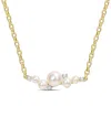 Rina Limor 18k Over Silver 0.12 Ct. Tw. White Topaz 3-6.5mm Pearl Necklace