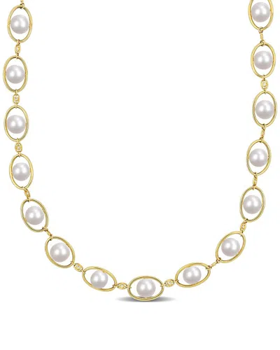 Rina Limor 18k Over Silver 8-8.5mm Pearl Halo Necklace