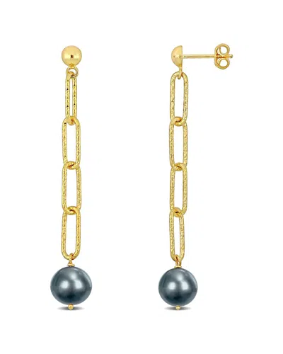 Rina Limor 18k Over Silver 9-10mm Pearl Oval Link Earrings