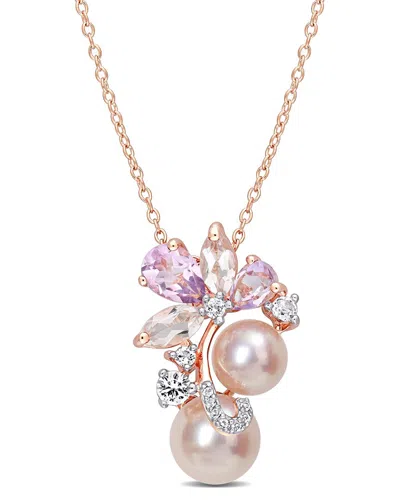 Rina Limor 18k Rose Gold Over Silver 2.31 Ct. Tw. Gemstone 7-9mm Pearl Rose Pendant