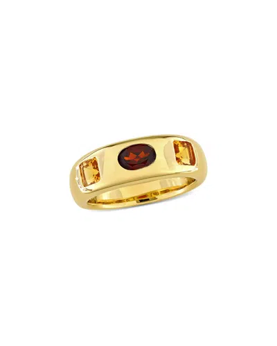 Rina Limor 1ct Tgw Garnet And Citrine 3-stone Ring In 14k Yel In Gold