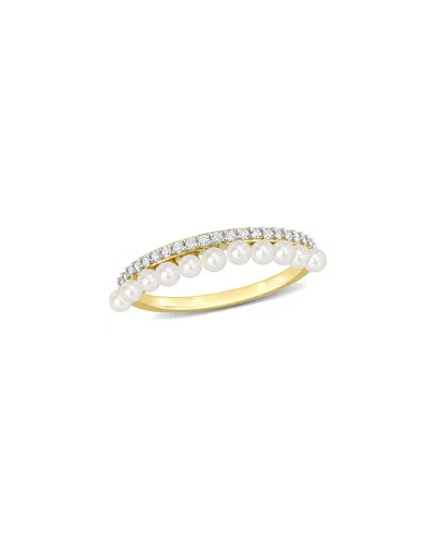 Rina Limor 14k 0.16 Ct. Tw. Diamond & 2-2.5mm Mm Pearl Ring In Gold