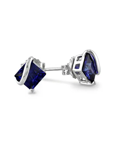 Rina Limor 2 5/8ct Tgw Created Blue Sapphire Stud Earrings In