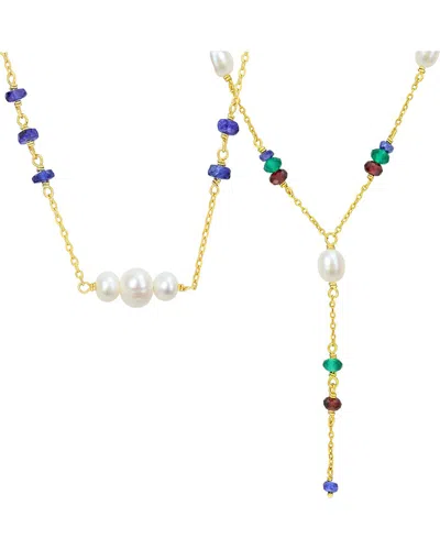 Rina Limor 2pc Silver 6.11 Ct. Tw. Blue Sapphire Garnet, Green Onyx & 4-6.5 Mm  Pearl Beads Necklace In Multi
