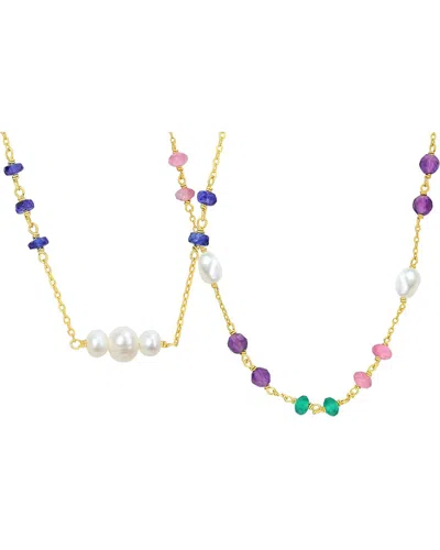 Rina Limor 2pc Silver 7.15 Ct. Tw. Amethyst, Green Onyx, Pink Tourmaline, Blue  Sapphire & 4-6.5 Mm  In Multi