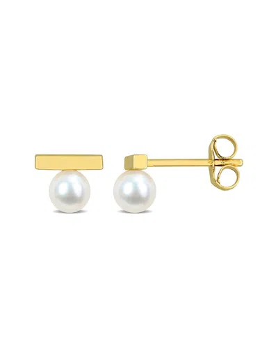 Rina Limor 4-4.5mm White Freshwater Cultured Pearl Stud Earri In Gold