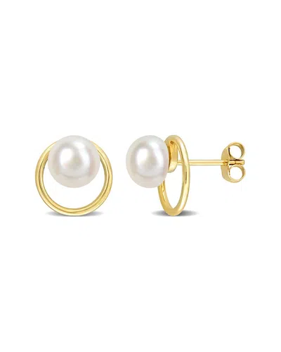 Rina Limor 7-7.5mm Freshwater Cultured Pearl Open Circle Stud In Gold
