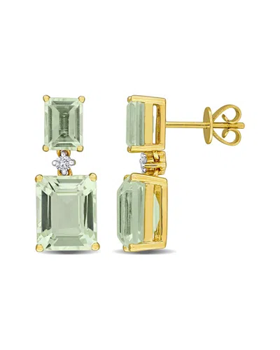 Rina Limor 8 3/8ct Tgw Octagon Green Quartz And 1/10ct Tdw Di