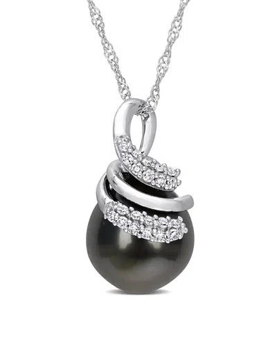 Rina Limor Contemporary Pearls 14k Diamond 9-10mm Pearl Swirl Pendant Necklace