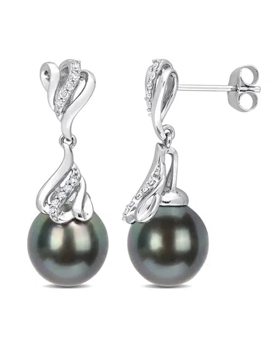 Rina Limor Contemporary Pearls 14k 0.12 Ct. Tw. Diamond 9-10mm Pearl Dangle Earrings