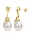 Rina Limor Contemporary Pearls 14k 0.12 Ct. Tw. Diamond 9-10mm Pearl Drop Earrings