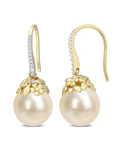 Rina Limor Contemporary Pearls 14k 0.14 Ct. Tw. Diamond 9-10mm Pearl Earrings