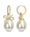 Rina Limor Contemporary Pearls 14k 0.22 Ct. Tw. Diamond 12-12.5mm Pearl Bow Huggie Earrings