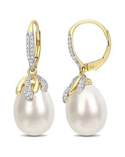Rina Limor Contemporary Pearls 14k 0.29 Ct. Tw. Diamond 9-10mm Pearl Earrings