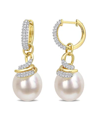 Rina Limor Contemporary Pearls 14k 0.55 Ct. Tw. Diamond 9-10mm Pearl Wrap Hoops
