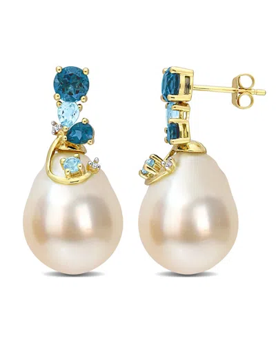 RINA LIMOR RINA LIMOR CONTEMPORARY PEARLS 14K 1.98 CT. TW. DIAMOND & TOPAZ 9-10MM PEARL DROP EARRINGS
