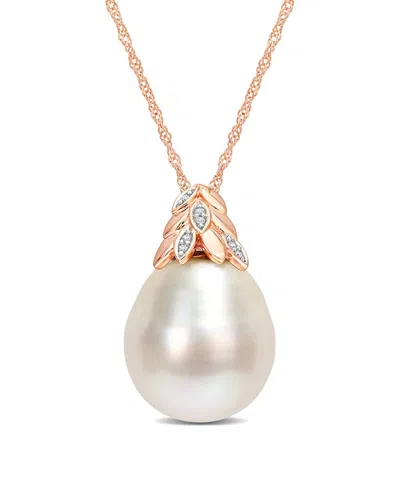 Rina Limor Contemporary Pearls 14k Rose Gold Diamond 14-14.5mm Pearl Pendant Necklace